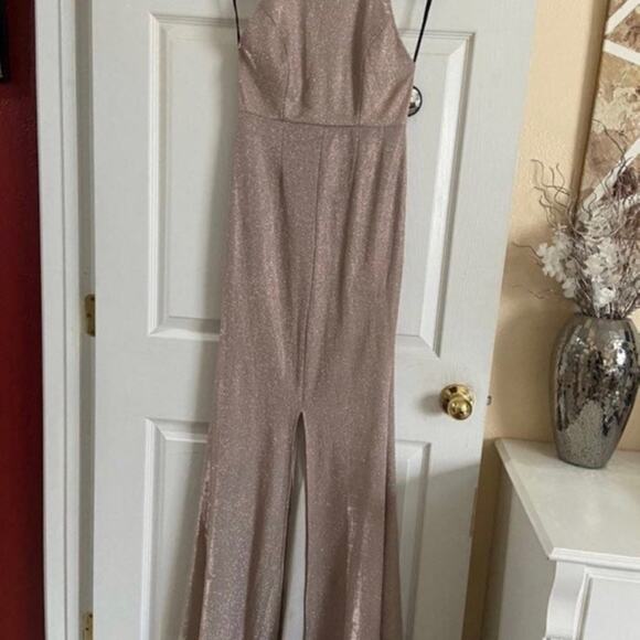 Forever 21 Blush Silver Glitter Halter Bodycon Mermaid Maxi Dress - Picture 4 of 6